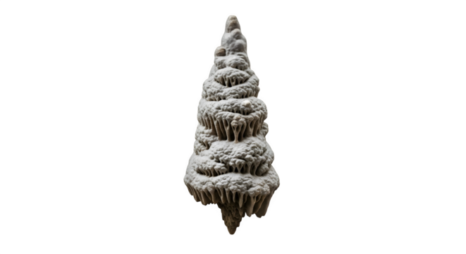 Stalagmite isolated on transparent background, a geological formation rising from cave floors, showcasing intricate layers and mineral deposits over time