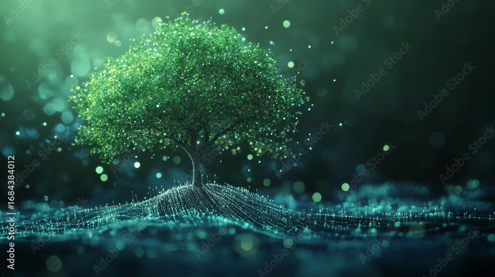 Aufkleber exploring futuristic digital data points in nature a visual journey through the virtual realm