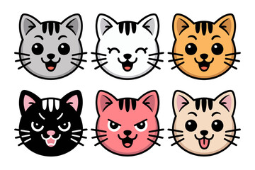 Playful kitten faces illustration set, cartoon cat vector collection, adorable feline expressions, charming pet characters, fun animal graphics, cute furry designs