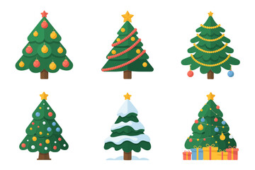 Decorative Christmas tree vector collection, festive holiday illustration set, seasonal greenery art, cheerful celebration graphics, winter decor inspiration, holiday decorative elements