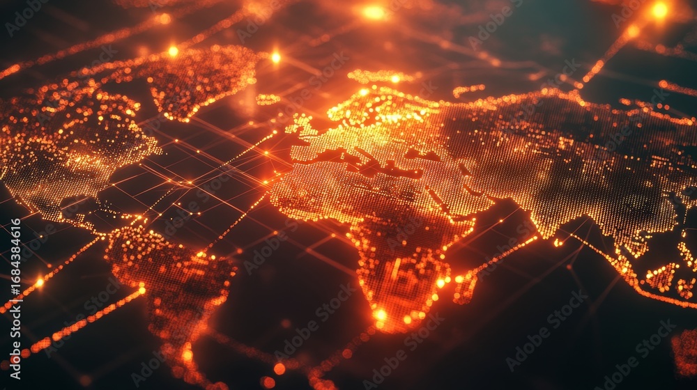 Poster illuminating global connectivity a vibrant glowing world map visualization in a digital environment