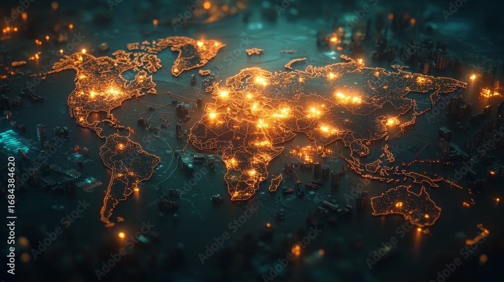 Poster illuminating global connections a glowing world map with distribution lines digital visualization ni