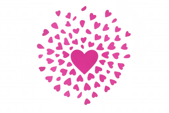 Many small pink hearts surrounding a bigger pink heart on a transparent background, ideal for valentine's day projects