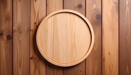 empty wooden round plate on wooden background with copy space