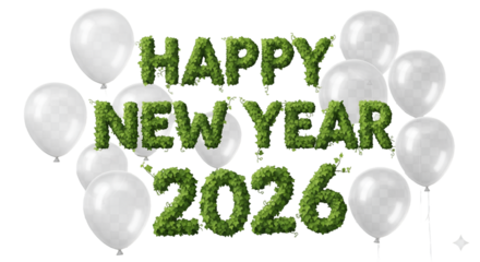 Eco-Friendly Happy New Year 2026 Green Leaves Balloons
