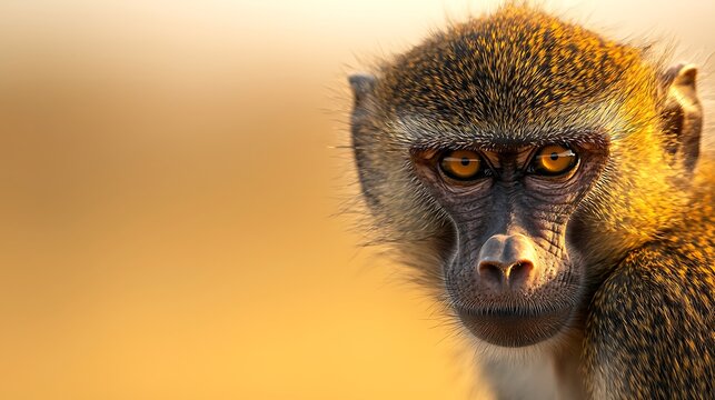 Close up portrait of a curious monkey with golden eyes