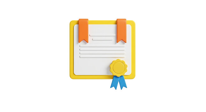 Certificate of achievement with ribbon and seal isolated on transparent background