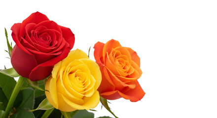 Obraz premium Vibrant Red Yellow and Orange Roses Bouquet on Isolated transparent background