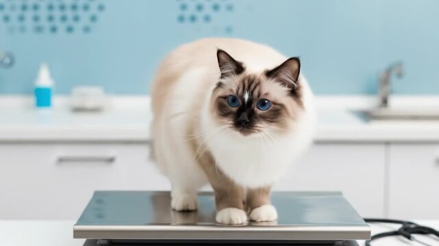 Sapphireeyed feline perched gingerly on scale