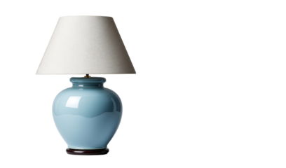 Light Blue Ceramic Table Lamp with White Shade desk lamp isolated on a transparent background