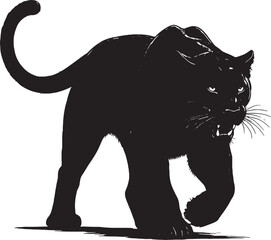 Powerful Black Panther Silhouette Roaring Vector Illustration Walking Forward with Fierce Expression Isolated on White Background Stock Image