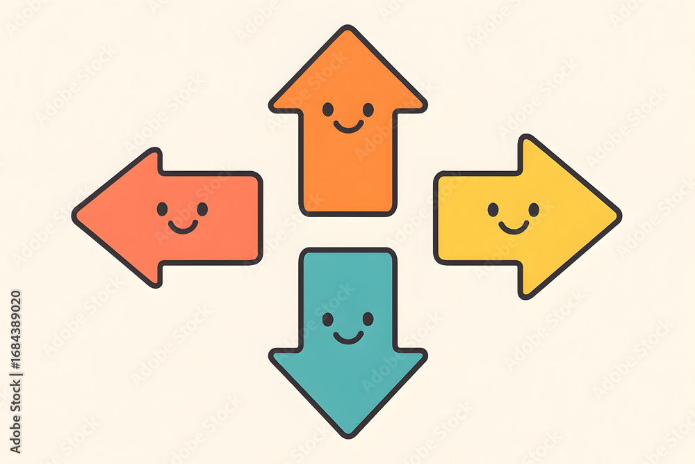 Poster directional delight: an illustrated array of cheerful arrows in vibrant colors, each pointing to a d