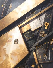 Abstract gold & black geometric art