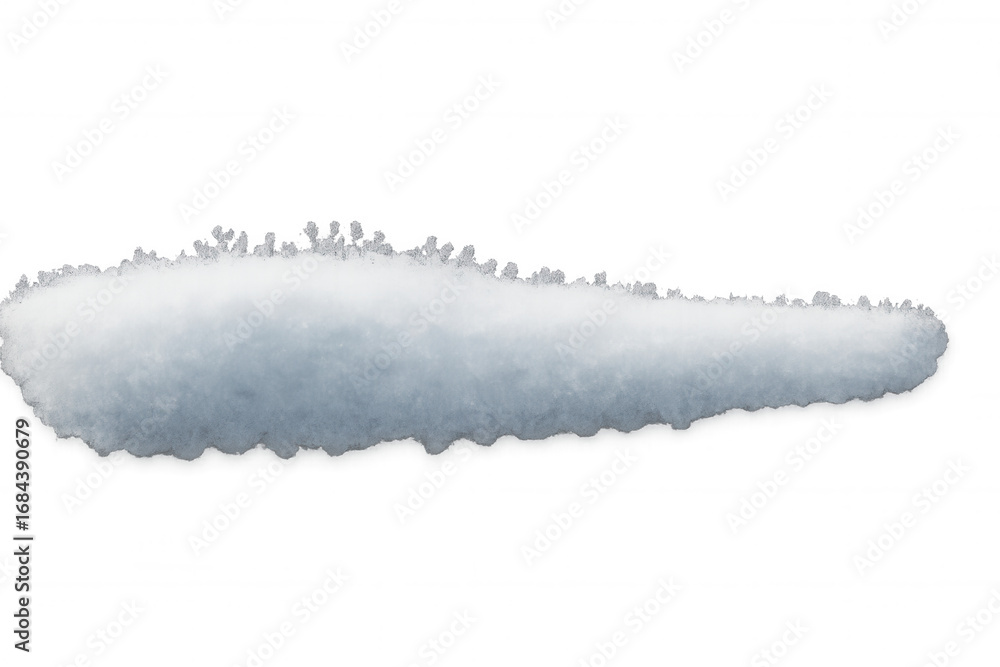 Poster snowdrift casting soft shadows, pristine white texture floating against transparent background, perf