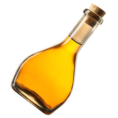Amber liquid in glass bottle with cork isolated on a transparent background apple cider vinegar