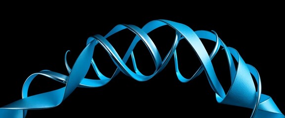 Dynamic Blue Metallic Ribbons Twisting Abstractly on a Deep Black Background