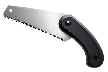 Folding saw with serrated blade and handle isolated on a transparent background pruning saw