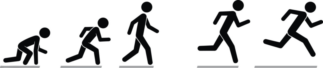 Stick figure running sequence showing progression on a white background motion