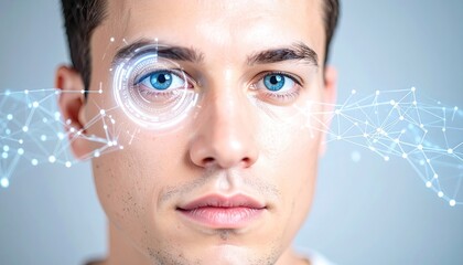 Closeup Portrait of a Man with a Cybernetic Eye Overlay