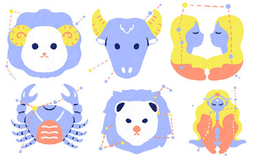 Cute zodiac signs illustration set