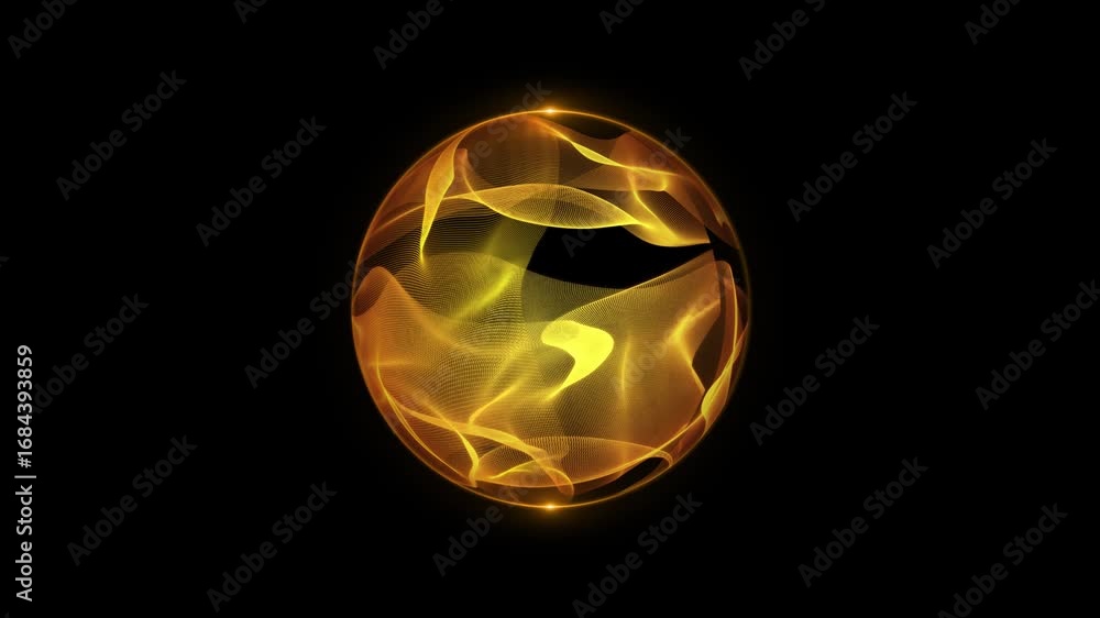 Poster glowing golden abstract sphere swirling energy lines and dynamic energy textures golden magic sphere