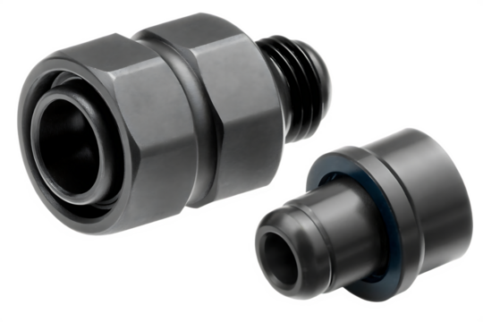 Gray pneumatic connectors with threaded end isolated on a transparent background