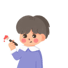 Child Illustration - Simple Cute Boy with Brush