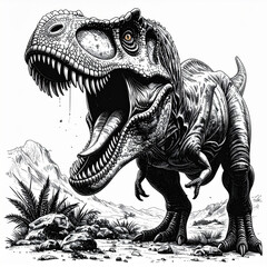 Fototapeta premium Cute green Tyrannosaurus Rex dinosaur cartoon image of funny wild animal monster.