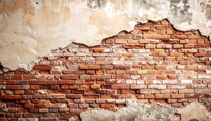 Old brick wall with crumbling plaster