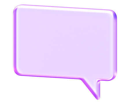 Minimal 3D glass style speech bubble shape in purple and blue gradient. Perfect for digital design, communication graphics, and abstract elements.