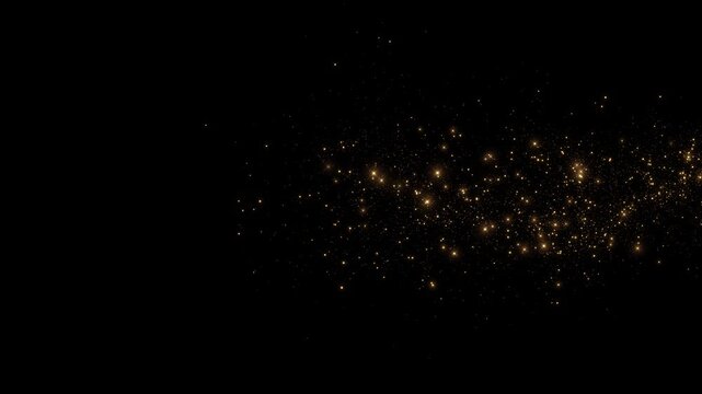 Futuristic Golden Dust Firecracker Flowing Beautiful Wave Particles light abstract background shining glittering particle floor stars dust flare. Luxurious golden sparkling bokeh. Award ceremony stage