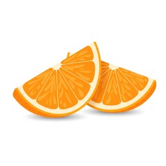 Two vibrant orange slices showcase juicy texture and bright color against a clean white backdrop