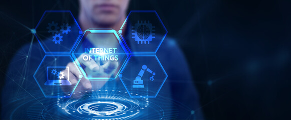 Internet of things - IOT concept. Businessman offer IOT products and solutions.