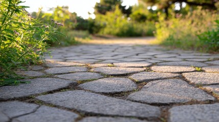 Serene pathway winding through lush greenery, inviting a peaceful stroll amidst nature's beauty