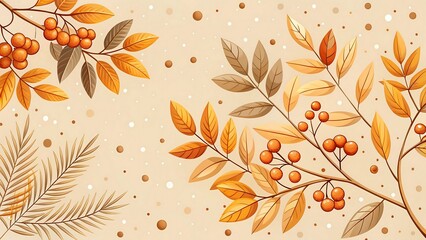 Autumnal foliage and berries with gentle speckled background