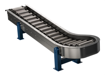 Industrial conveyor system with curved path isolated on a transparent background