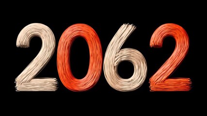 Blurred red and white digit 2062 with artistic brush stroke style