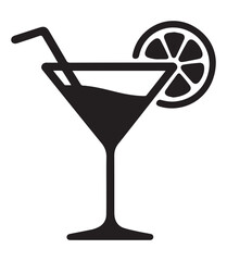 martini glass with lime vector ico design