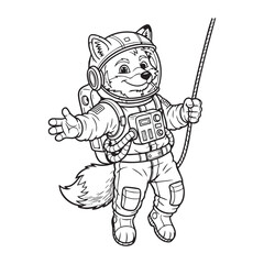 Vector art of a cute cartoon dog astronaut in a spacesuit holding a rope,ready for a space adventure with a playful and cheerful expression