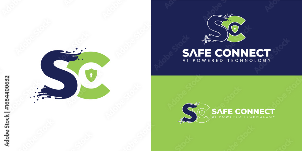 Poster a stylized s and c logo for an ai health company. the s represents a data stream, while the c incorp