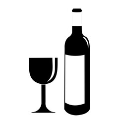 Silhouette of Wine Bottle with Glass
