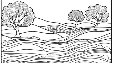 Abstract black and white landscape illustration for coloring book