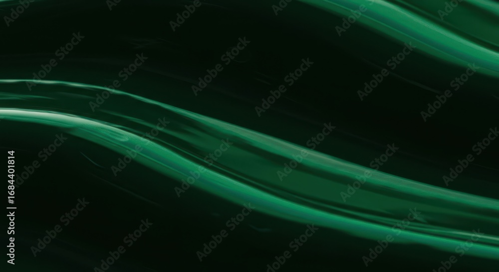 Poster flowing emerald green lines on a dark background create a smooth and elegant abstract design.
