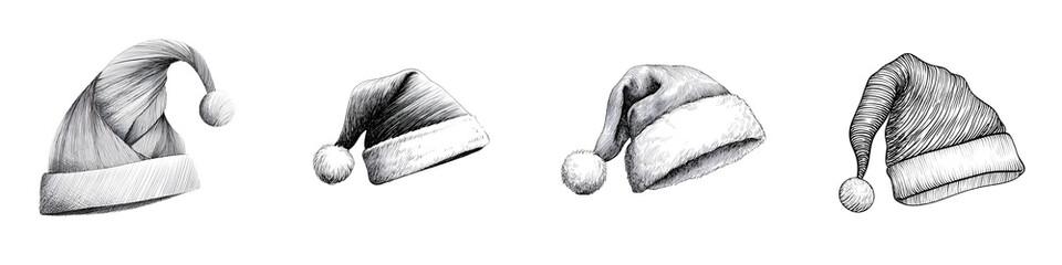 Sketchy Santa Hats: Hand-Drawn Christmas Caps Collection on White
