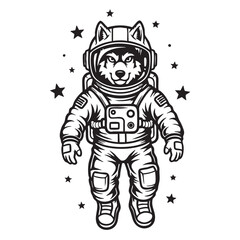 Vector art of a charming illustration of a dog astronaut in a spacesuit surrounded by stars, perfect for space and animal themed designs