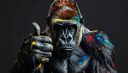 Young, endangered western lowland gorilla with a powerful, hairy face and thoughtful eyes, staring ahead in the wild jungle