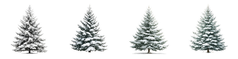 Fototapeta premium Snow Covered Christmas Trees Set on White Background