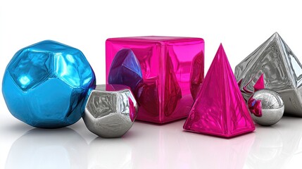 Assorted geometric shapes in vibrant colors.