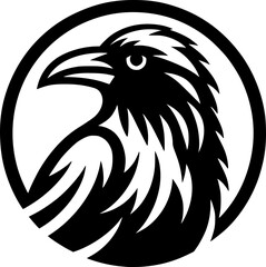 Fototapeta premium Minimalist black and white vector icon of a crow with clean lines, modern style, isolated on white background.