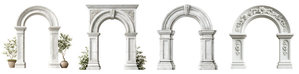 Collection of Ornate Stone Arches with Plants: Architectural Detail